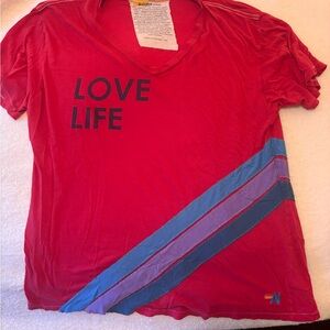 Aviator Nation Red Tee with Navy Text